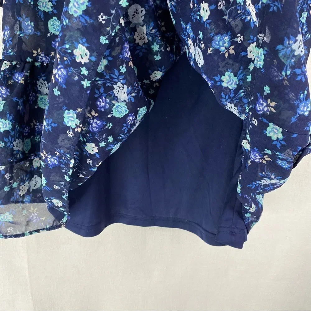 5/$25 Children’s Place Blue Floral Sheer Bell Flare Sleeves Tiered Overlay Lined